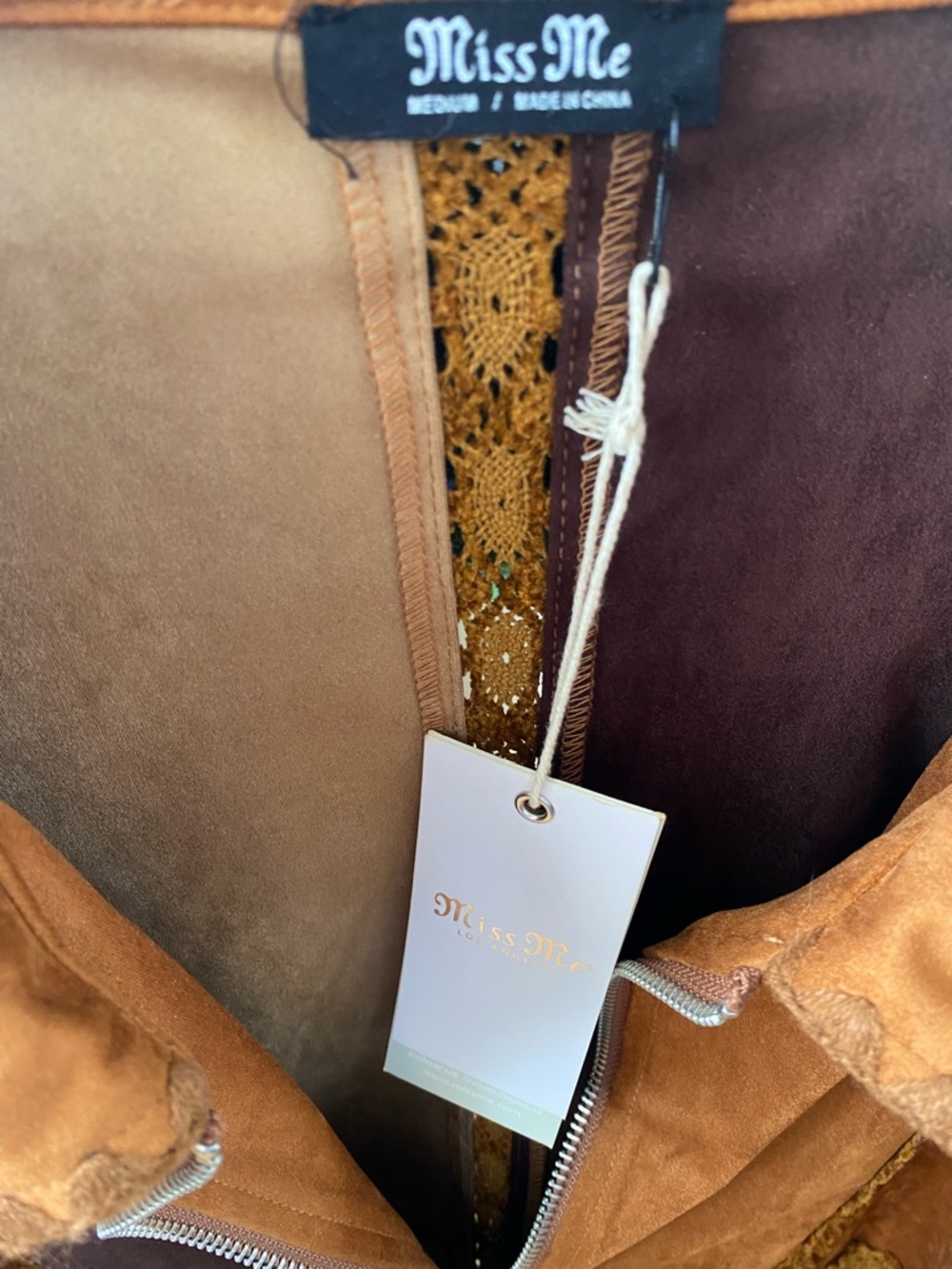 Miss Me Patchwork Leather Jacket in Brown and Tan - Picture 4 of 7